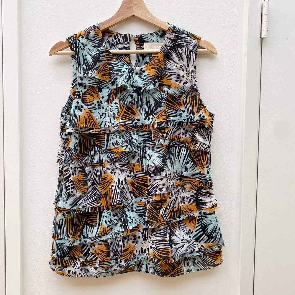 MICHAEL KORS Printed Tiered Sleeveless Top